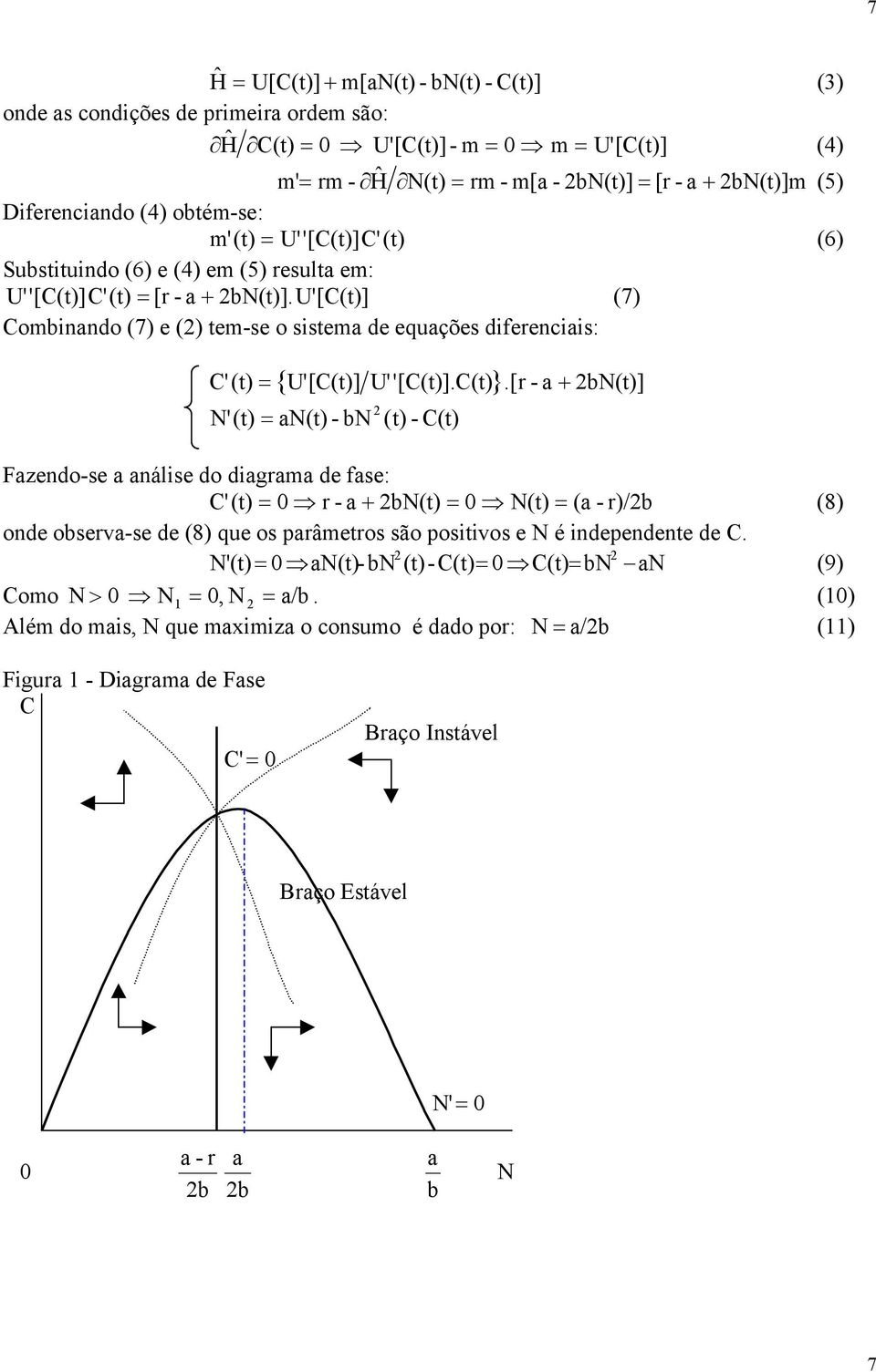 U'[C(t)] (7) Comado (7) e () tem-se o sstema de equações dferecas: C' (t) = { U'[C(t)] U''[C(t)].C(t) }.