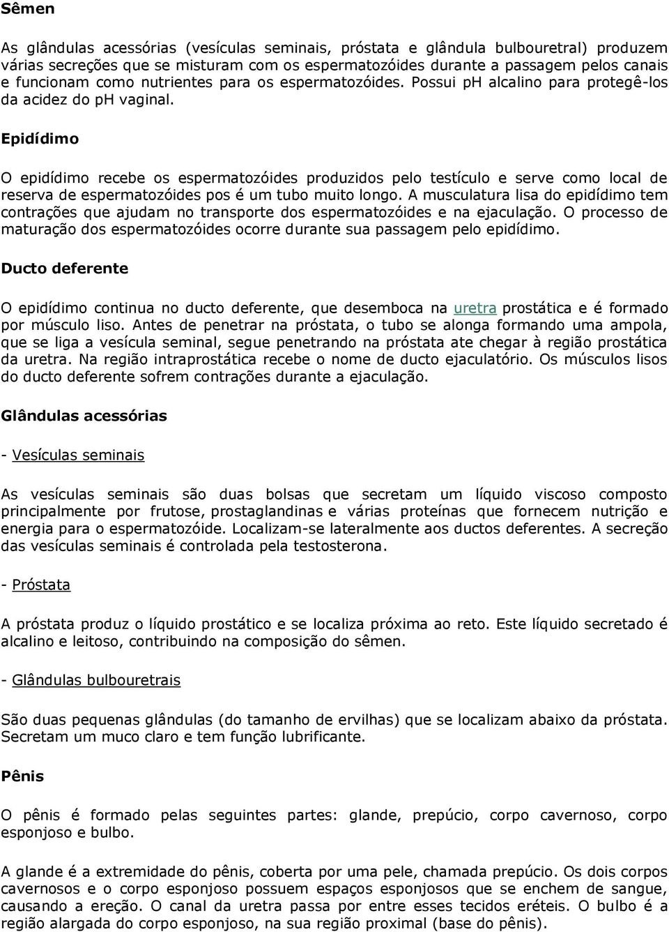 Epidídimo O epidídimo recebe os espermatozóides produzidos pelo testículo e serve como local de reserva de espermatozóides pos é um tubo muito longo.