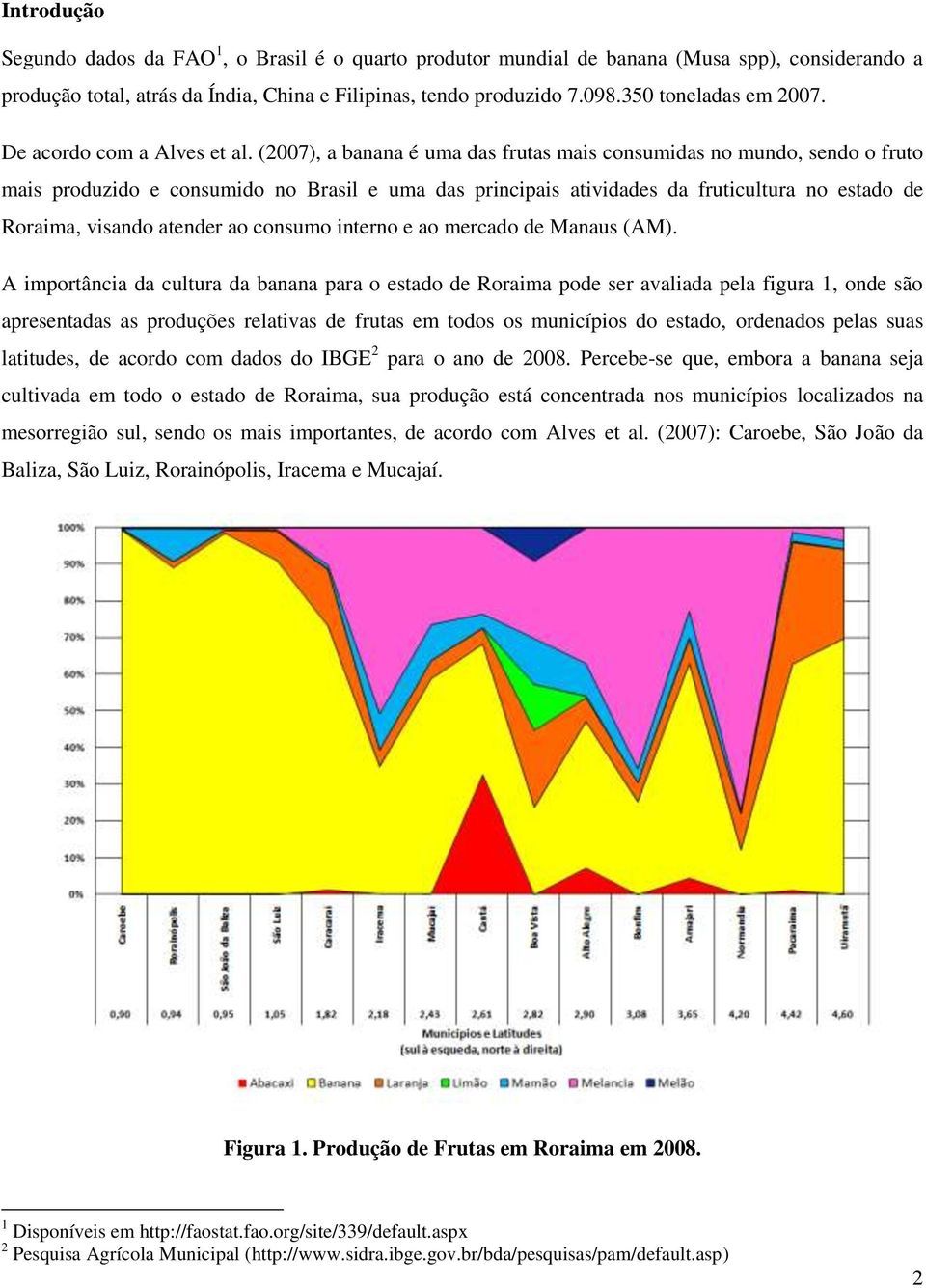 (27), a banana é uma das frutas mais consumidas no mundo, sendo o fruto mais produzido e consumido no Brasil e uma das principais atividades da fruticultura no estado de Roraima, visando atender ao