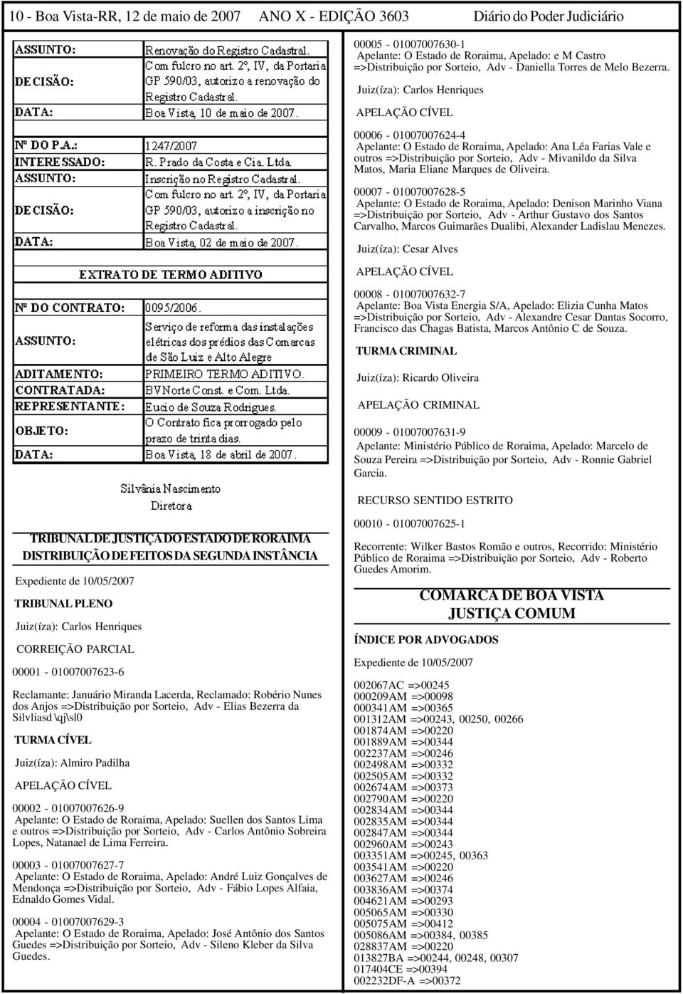 Juiz(íza): Carlos Henriques APELAÇÃO CÍVEL 00006-01007007624-4 Apelante: O Estado de Roraima, Apelado: Ana Léa Farias Vale e outros =>Distribuição por Sorteio, Adv - Mivanildo da Silva Matos, Maria