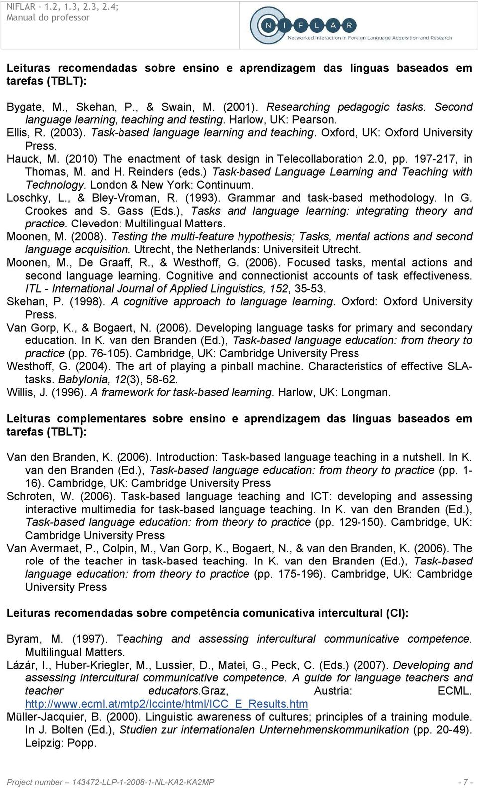 (2010) The enactment of task design in Telecollaboration 2.0, pp. 197-217, in Thomas, M. and H. Reinders (eds.) Task-based Language Learning and Teaching with Technology. London & New York: Continuum.