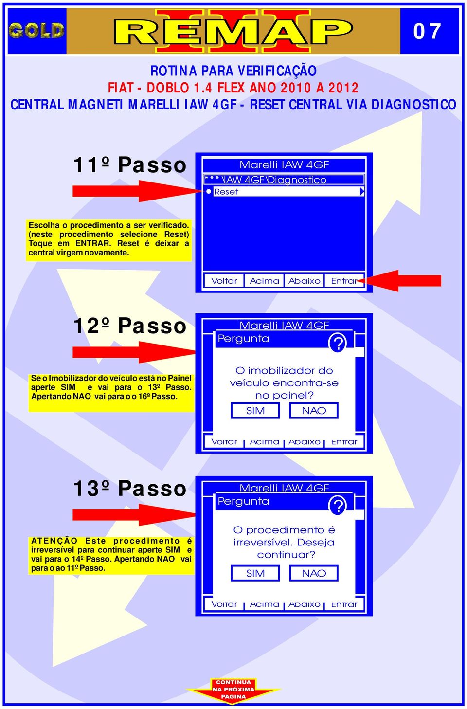 12º Passo Marell IAW 4GF Se o Imoblzador do veículo está no Panel aperte e va para o 13º Apertando va para o o 16º O moblzador do veículo