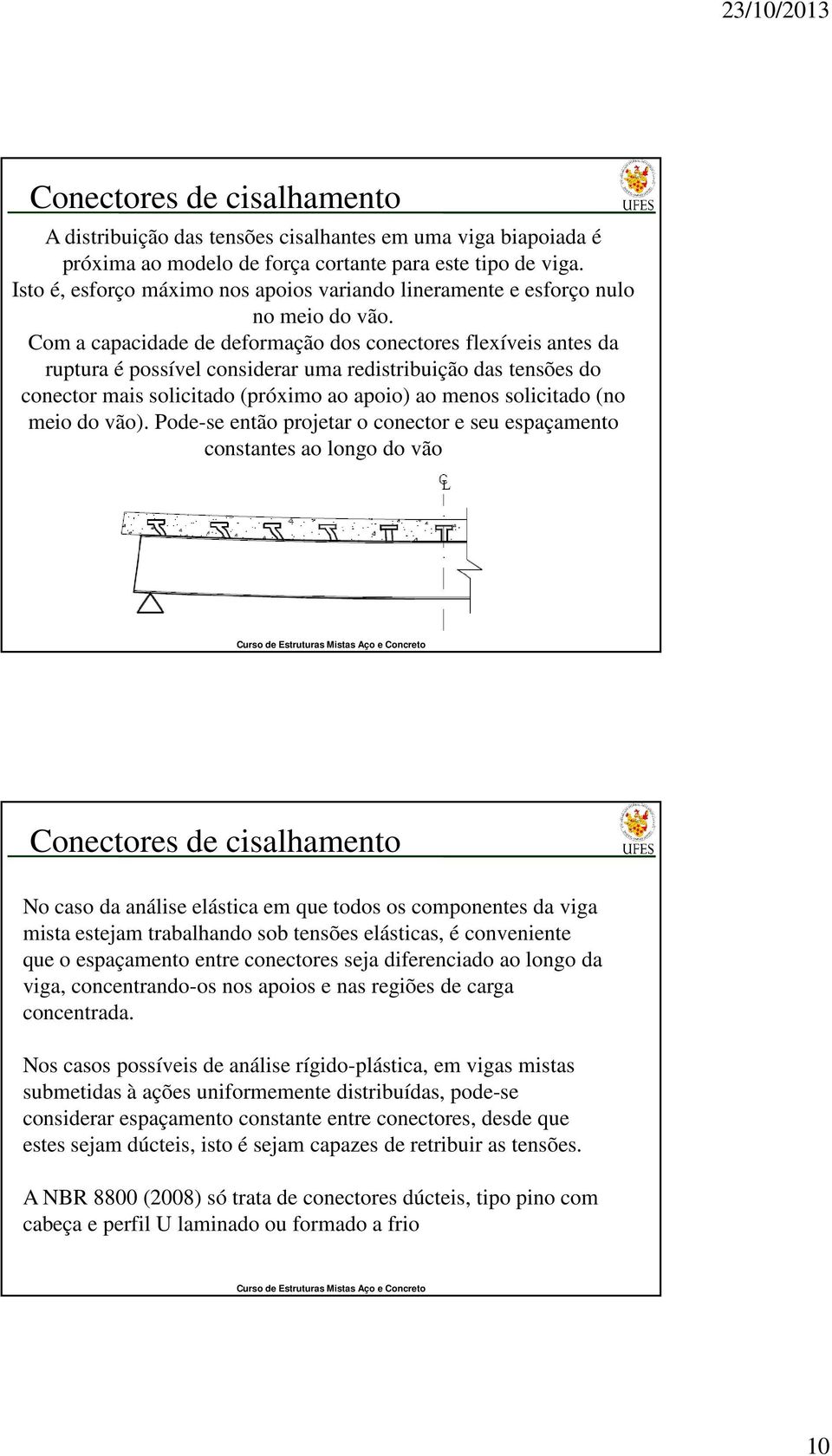 Com a capacidade de deormação dos conectores lexíveis antes da ruptura é possível considerar uma redistribuição das tensões do conector mais solicitado (próximo ao apoio) ao menos solicitado (no meio