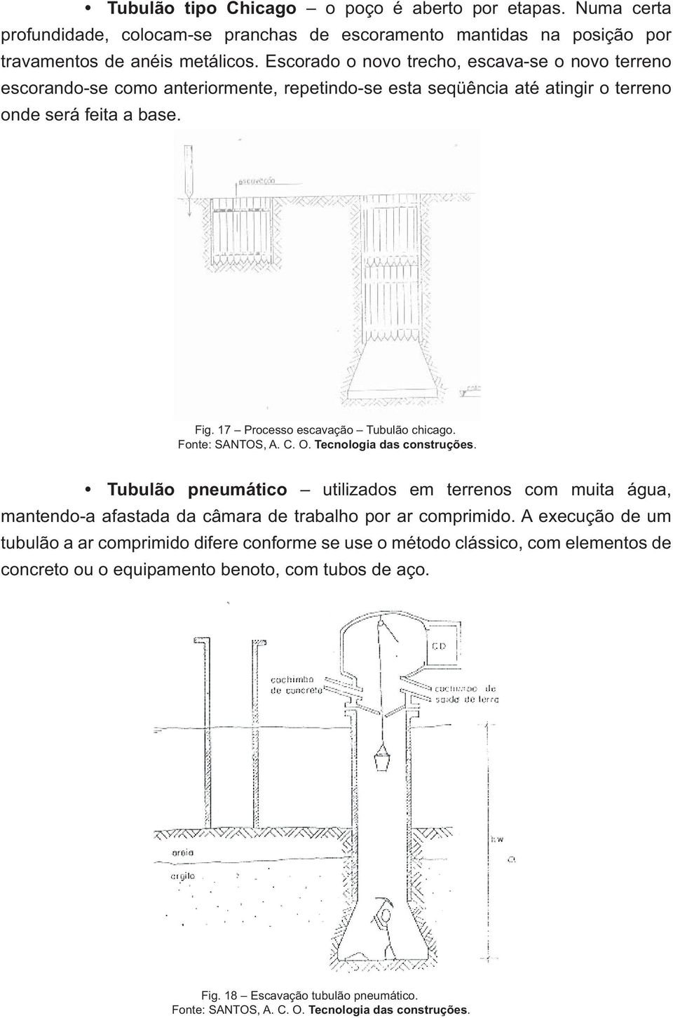 17 Processo escavação Tubulão chicago. Fonte: SANTOS, A. C. O. Tecnologia das construções.