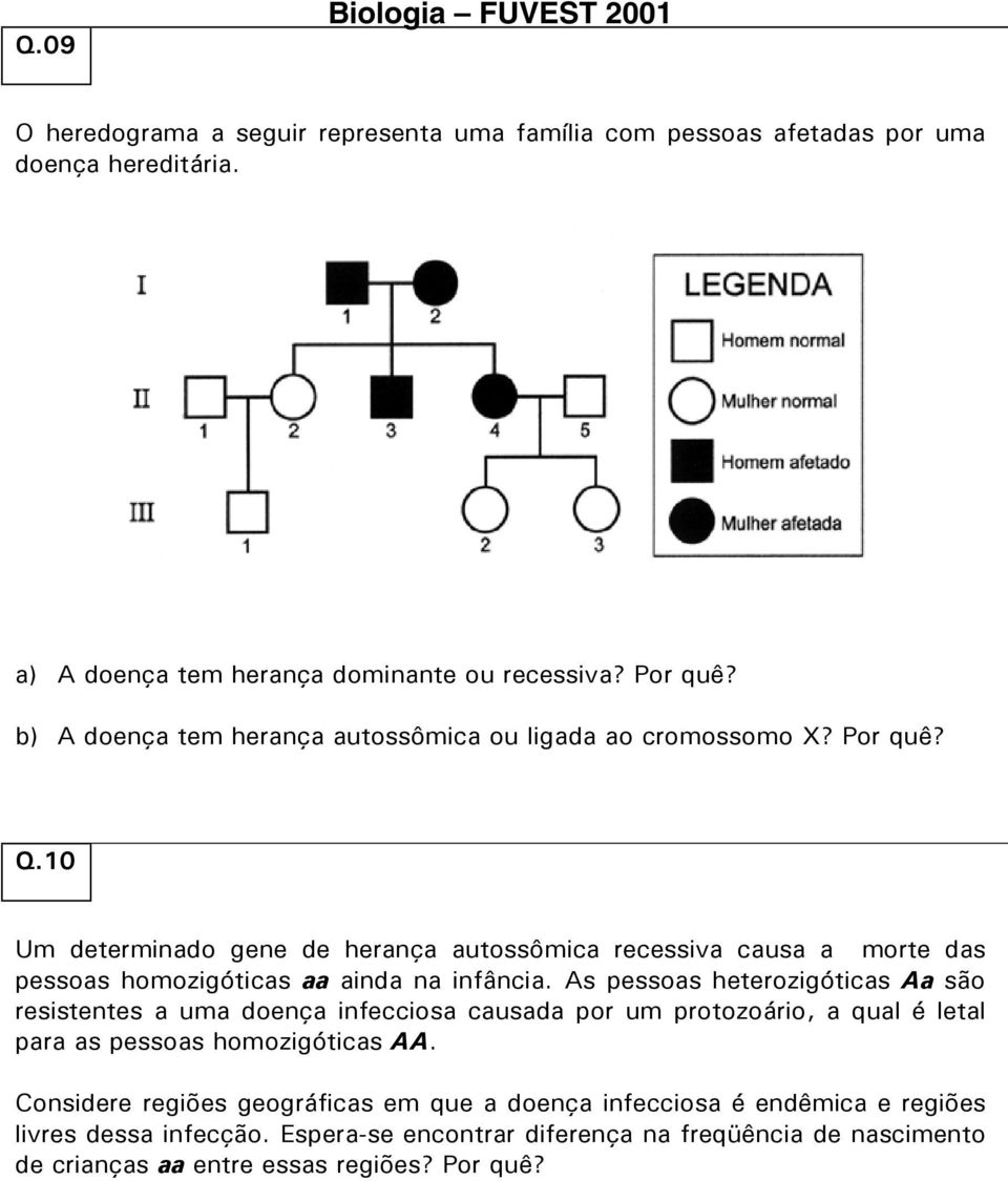 10 Um determinado gene de herança autossômica recessiva causa a morte das pessoas homozigóticas aa ainda na infância.