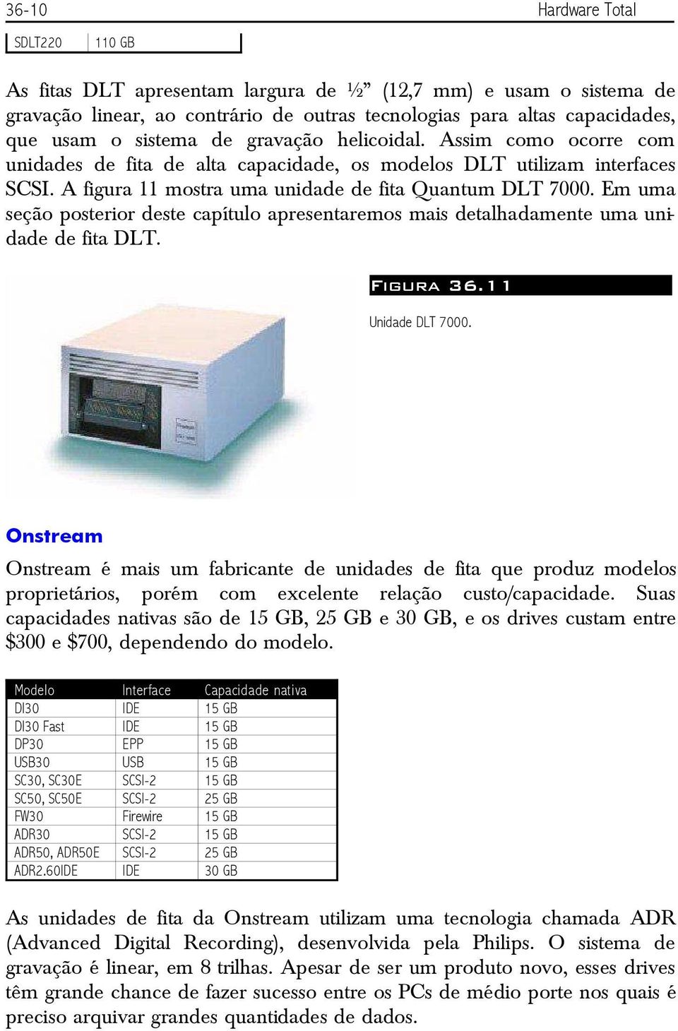 Em uma seção posterior deste capítulo apresentaremos mais detalhadamente uma unidade de fita DLT. Figura 36.11 Unidade DLT 7000.