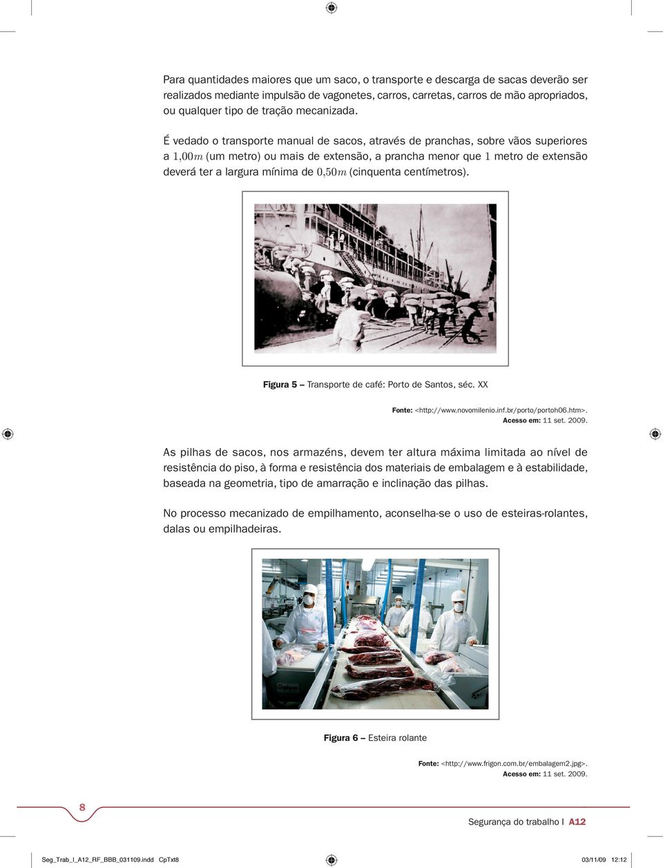 É vedado o transporte manual de sacos, através de pranchas, sobre vãos superiores a 1,00m (um metro) ou mais de extensão, a prancha menor que 1 metro de extensão deverá ter a largura mínima de 0,50m