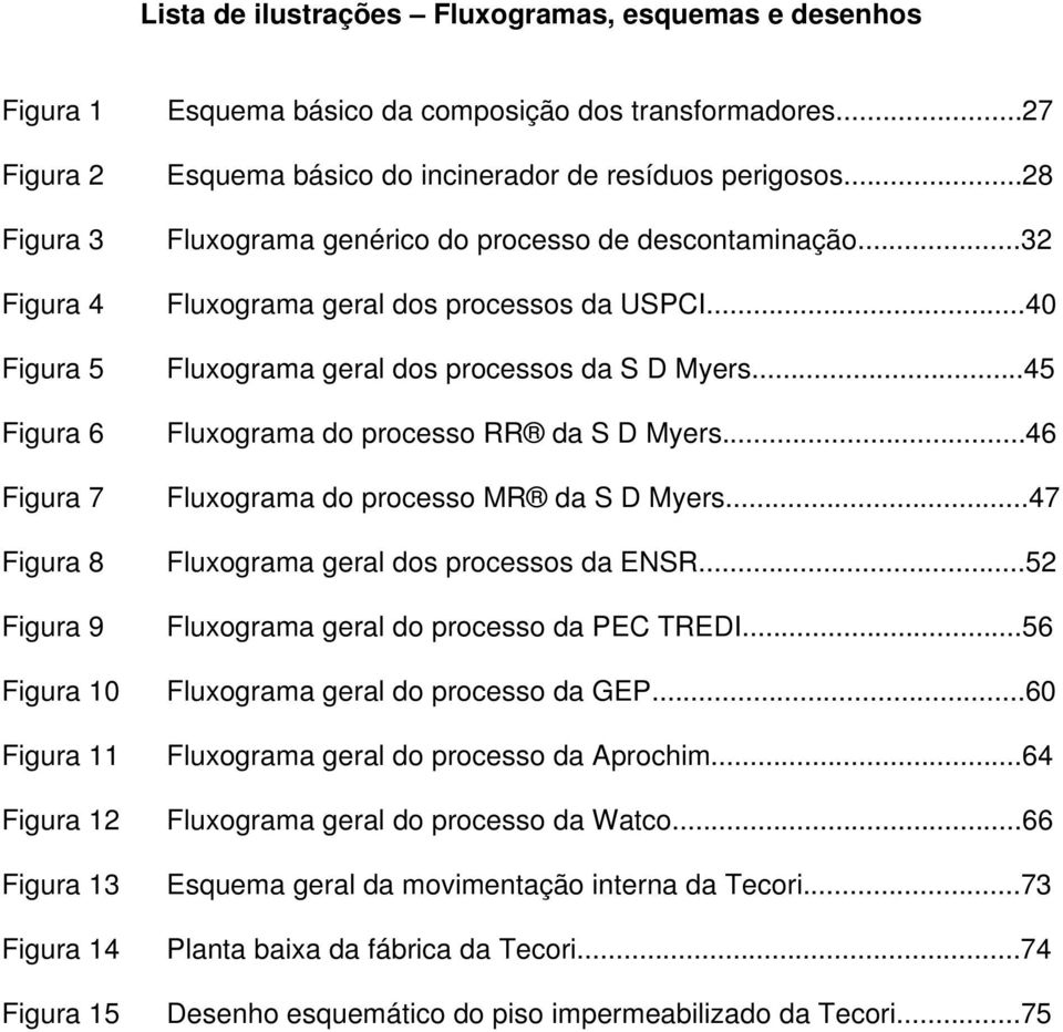 ..32 Fluxograma geral dos processos da USPCI...40 Fluxograma geral dos processos da S D Myers...45 Fluxograma do processo RR da S D Myers...46 Fluxograma do processo MR da S D Myers.