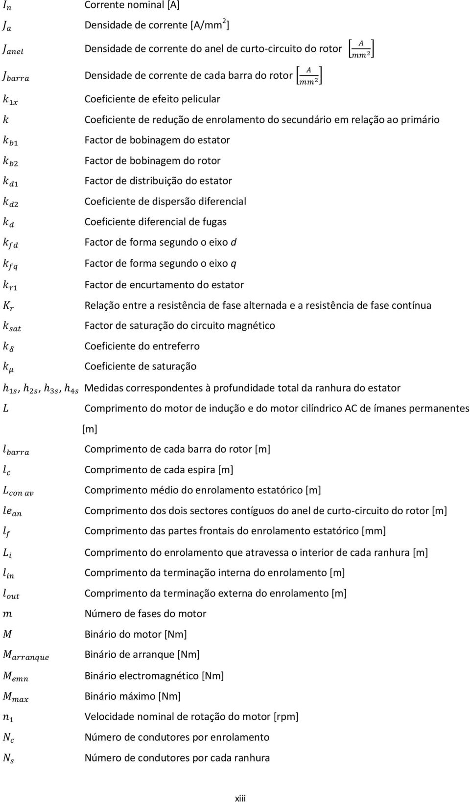 Coeficiente diferencial de fugas Factor de forma segundo o eixo d Factor de forma segundo o eixo q Factor de encurtamento do estator Relação entre a resistência de fase alternada e a resistência de