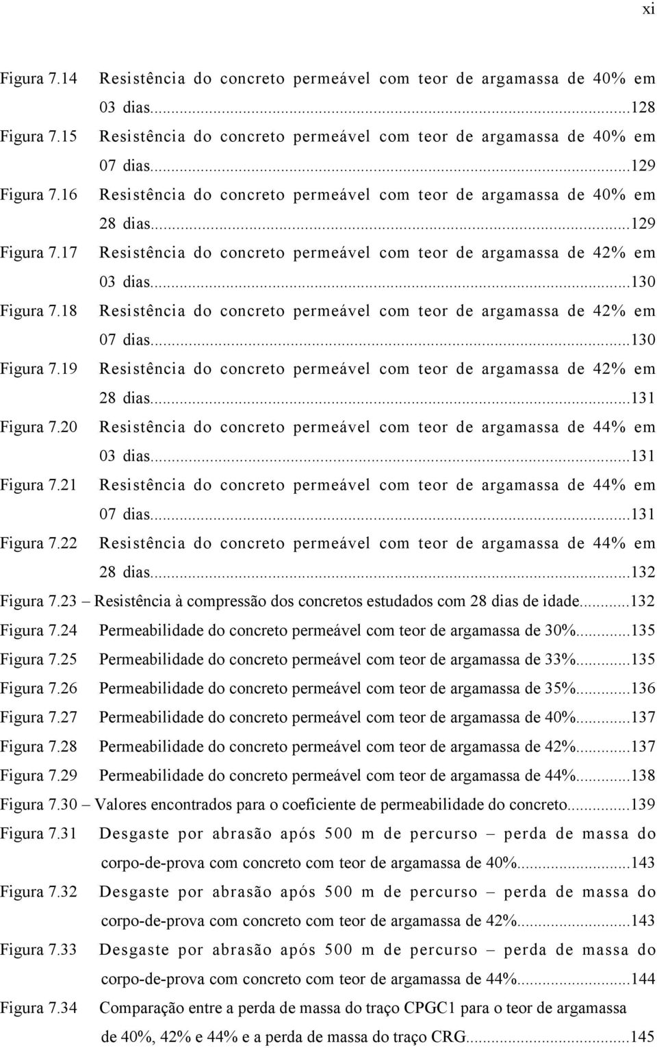 18 Resistência do concreto permeável com teor de argamassa de 42% em 07 dias...130 Figura 7.19 Resistência do concreto permeável com teor de argamassa de 42% em 28 dias...131 Figura 7.