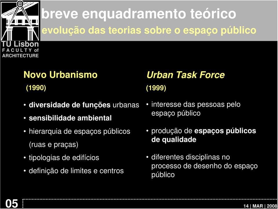 tipologias de edifícios definição de limites e centros Urban Task Force (1999) interesse das pessoas pelo