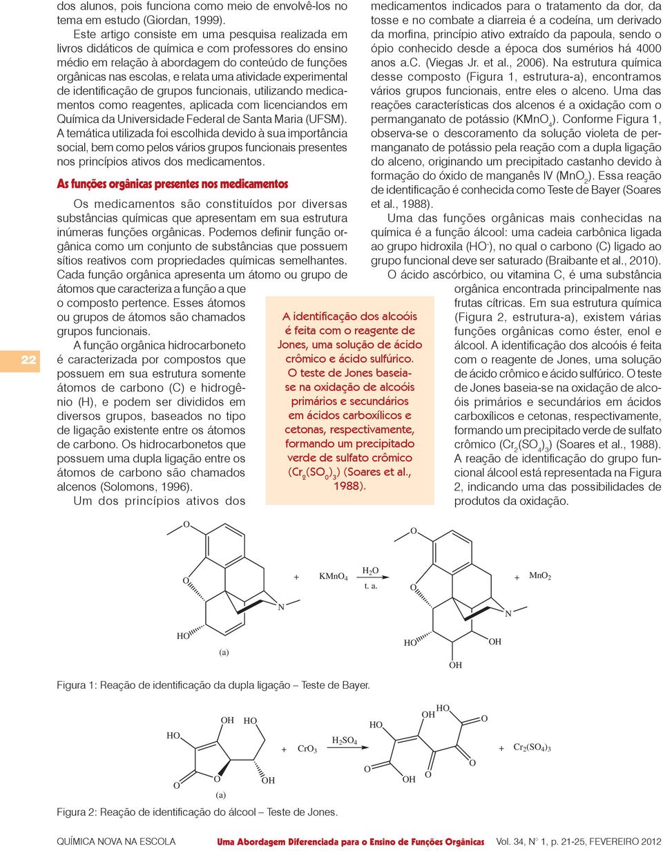 atividade experimental de identificação de grupos funcionais, utilizando medicamentos como reagentes, aplicada com licenciandos em Química da Universidade Federal de Santa Maria (UFSM).