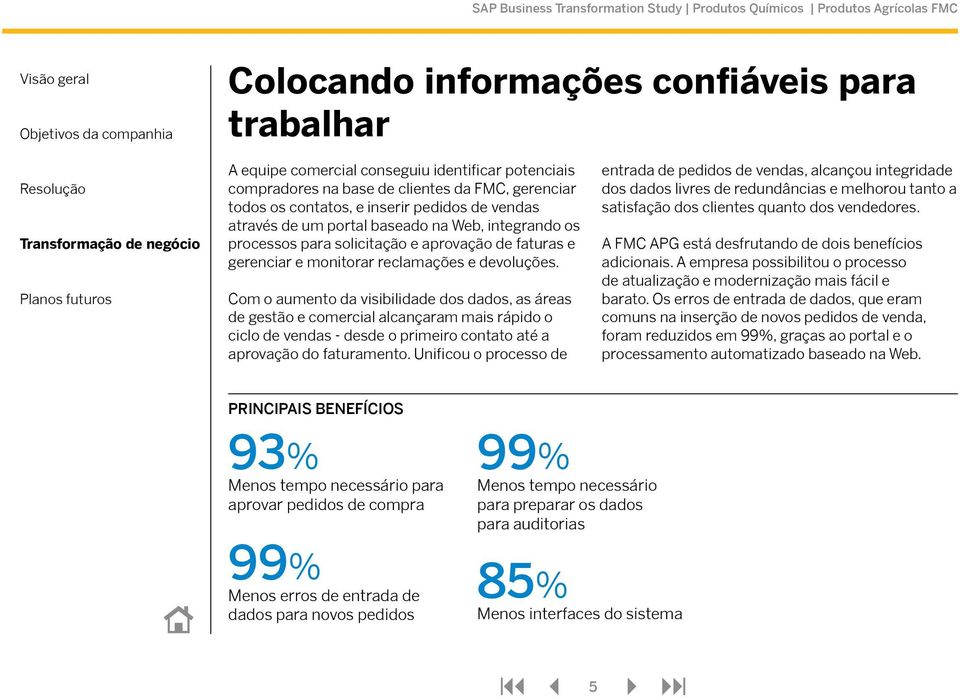 Com o aumento da visibilidade dos dados, as áreas de gestão e comercial alcançaram mais rápido o ciclo de vendas - desde o primeiro contato até a aprovação do faturamento.