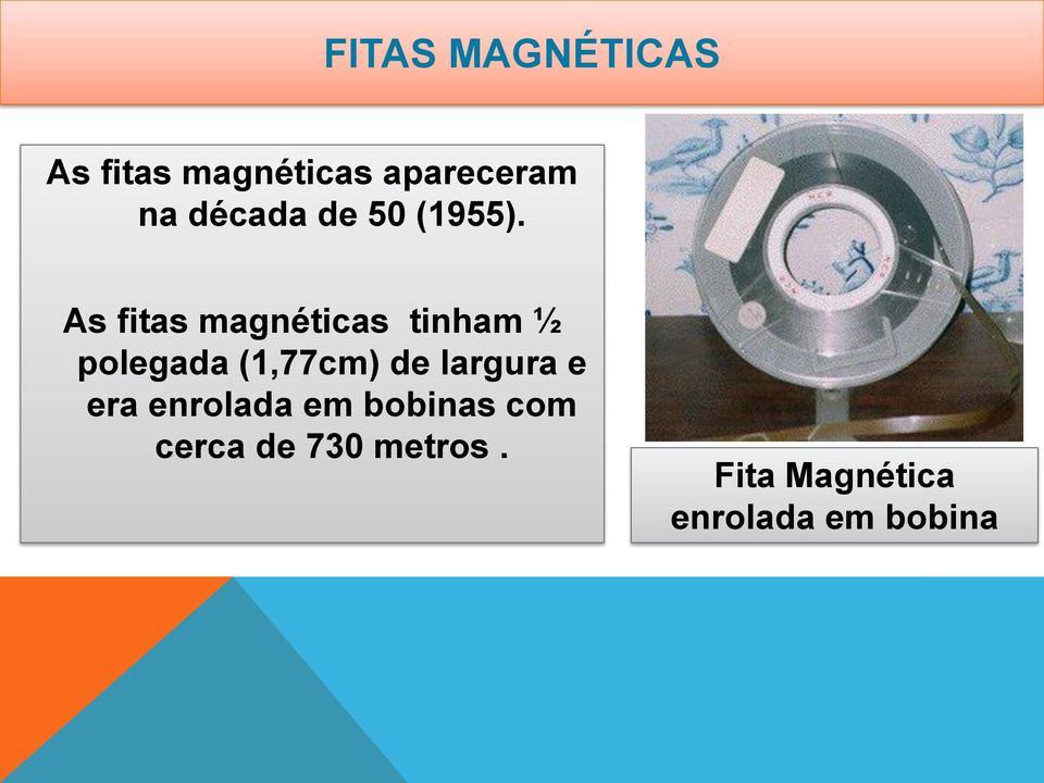 As fitas magnéticas tinham ½ polegada (1,77cm) de