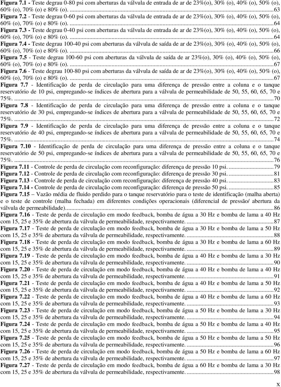 3 - Teste degrau 0- psi com aberturas da válvula de entrada de ar de 23%(o), % (o), % (o), % (o), % (o), % (o) e % (o).... 64 Figura 7.