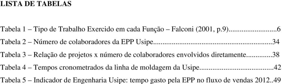 ..34 Tabela 3 Relação de projetos x número de colaboradores envolvidos diretamente.