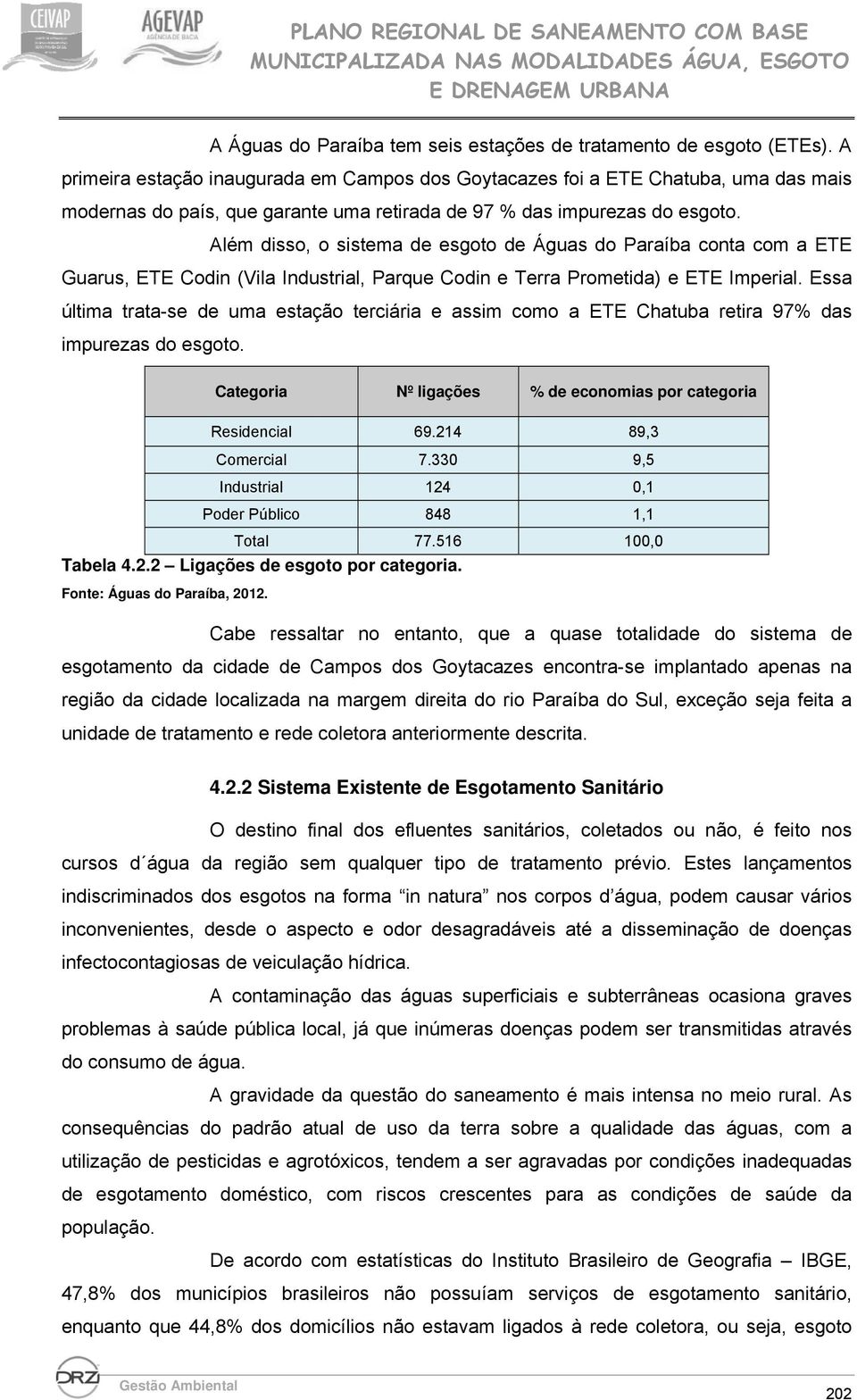 Além disso, o sistema de esgoto de Águas do Paraíba conta com a ETE Guarus, ETE Codin (Vila Industrial, Parque Codin e Terra Prometida) e ETE Imperial.