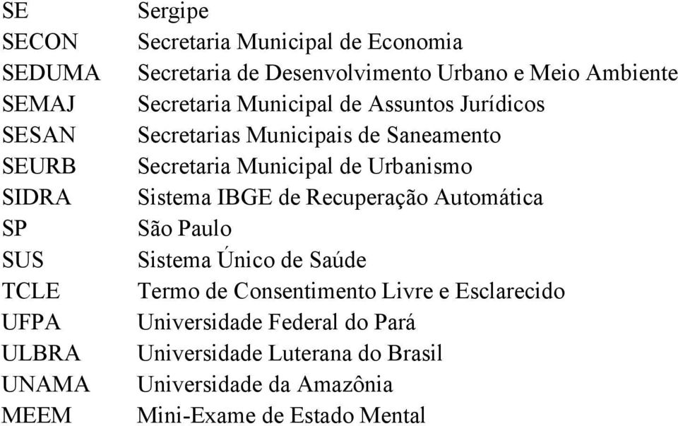 Secretaria Municipal de Urbanismo Sistema IBGE de Recuperação Automática São Paulo Sistema Único de Saúde Termo de