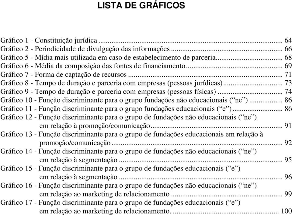 .. 73 Gráfico 9 - Tempo de duração e parceria com empresas (pessoas físicas)... 74 Gráfico 10 - Função discriminante para o grupo fundações não educacionais ( ne ).