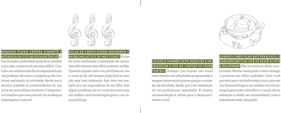 evidente. O importante é lembrar que esse período de mudanças é passageiro e natural. Aulas de canto podem melhorar o problema de voz do meu filho?