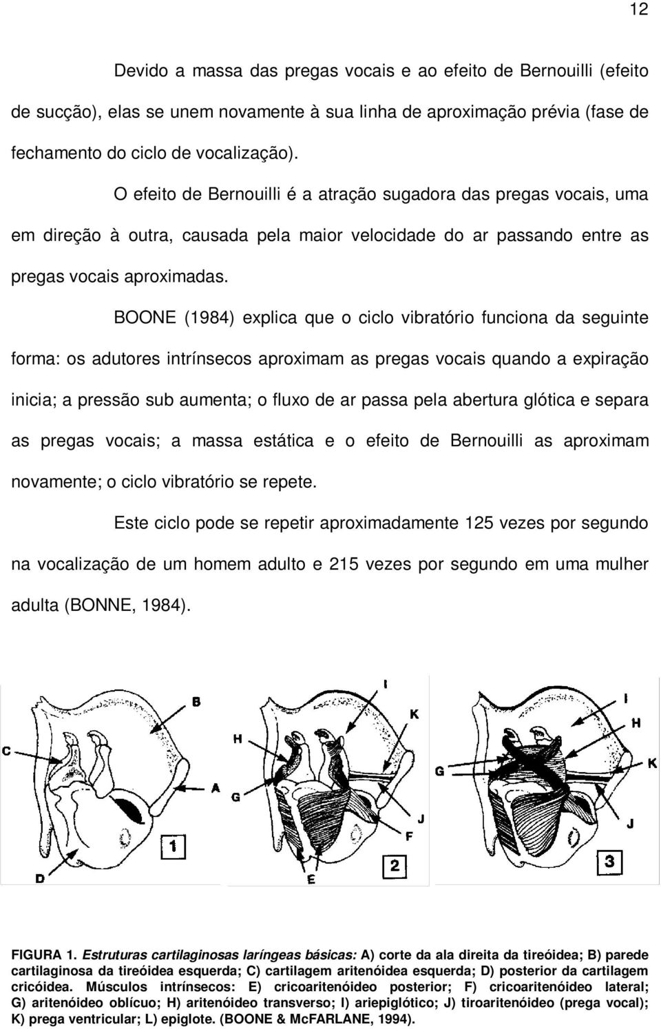 BOONE (1984) explica que o ciclo vibratório funciona da seguinte forma: os adutores intrínsecos aproximam as pregas vocais quando a expiração inicia; a pressão sub aumenta; o fluxo de ar passa pela