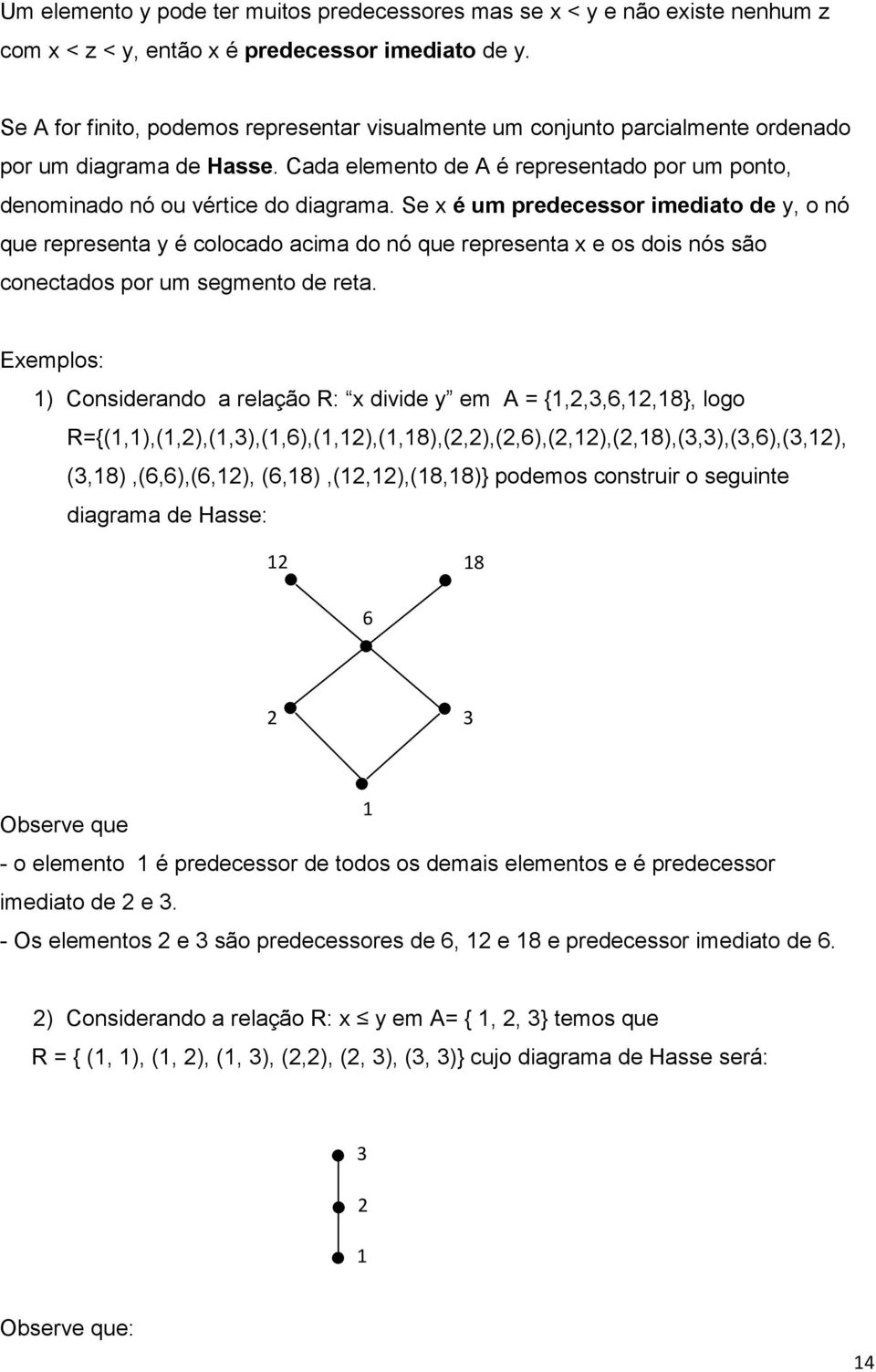 Se x é um predeessor imedito de y, o nó que represent y é olodo im do nó que represent x e os dois nós são onetdos por um segmento de ret.