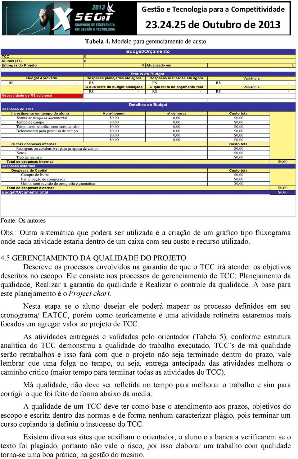 agora R$ - R$ - R$ - O que resta do budget planejado O que resta do orçamento real R$ - R$ - Necessidade de R$ adicional R$ R$ Variância Variância - - Detalhes do Budget Despesas do TCC Investimento