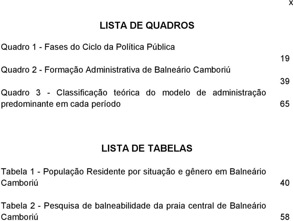 administração predominante em cada período 65 LISTA DE TABELAS Tabela 1 - População Residente por