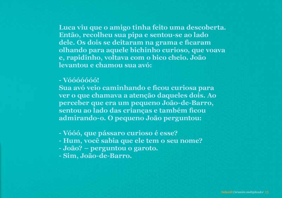 João levantou e chamou sua avó: - Vóóóóóóó! Sua avó veio caminhando e ficou curiosa para ver o que chamava a atenção daqueles dois.