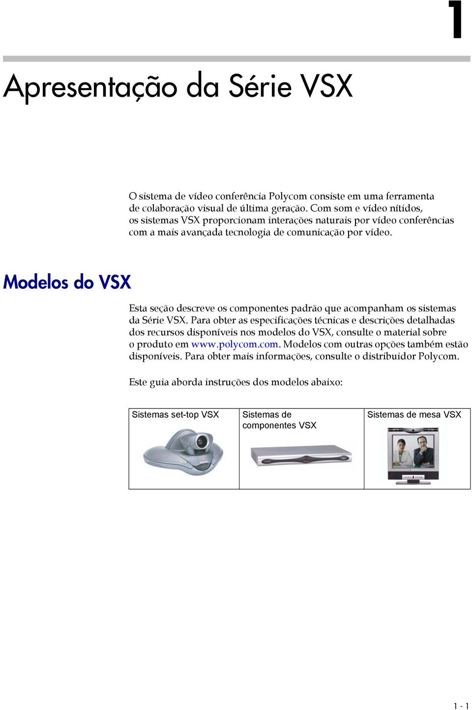 Modelos do VSX Esta seção descreve os componentes padrão que acompanham os sistemas da Série VSX.