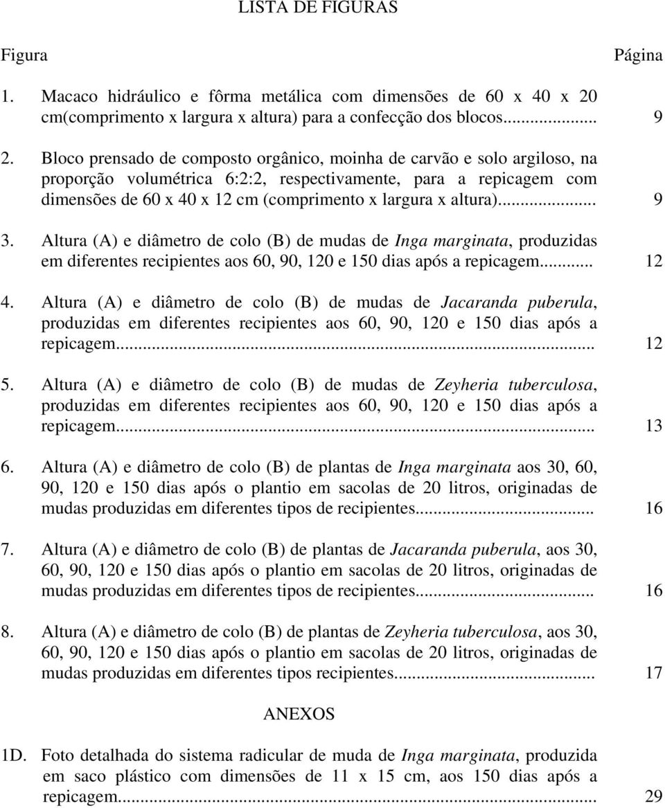 altura)... 9 3. Altura (A) e diâmetro de colo (B) de mudas de Inga marginata, produzidas em diferentes recipientes aos 60, 90, 120 e 150 dias após a repicagem... 12 4.