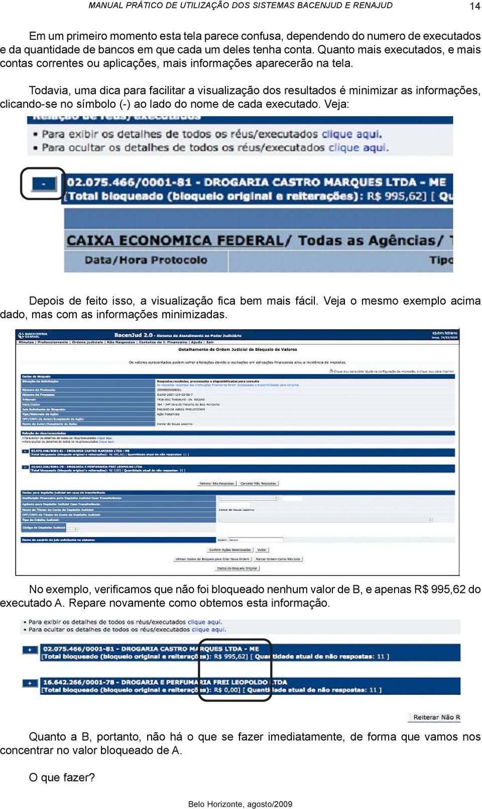 Todavia, uma dica para facilitar a visualização dos resultados é minimizar as informações, clicando-se no símbolo (-) ao lado do nome de cada executado.