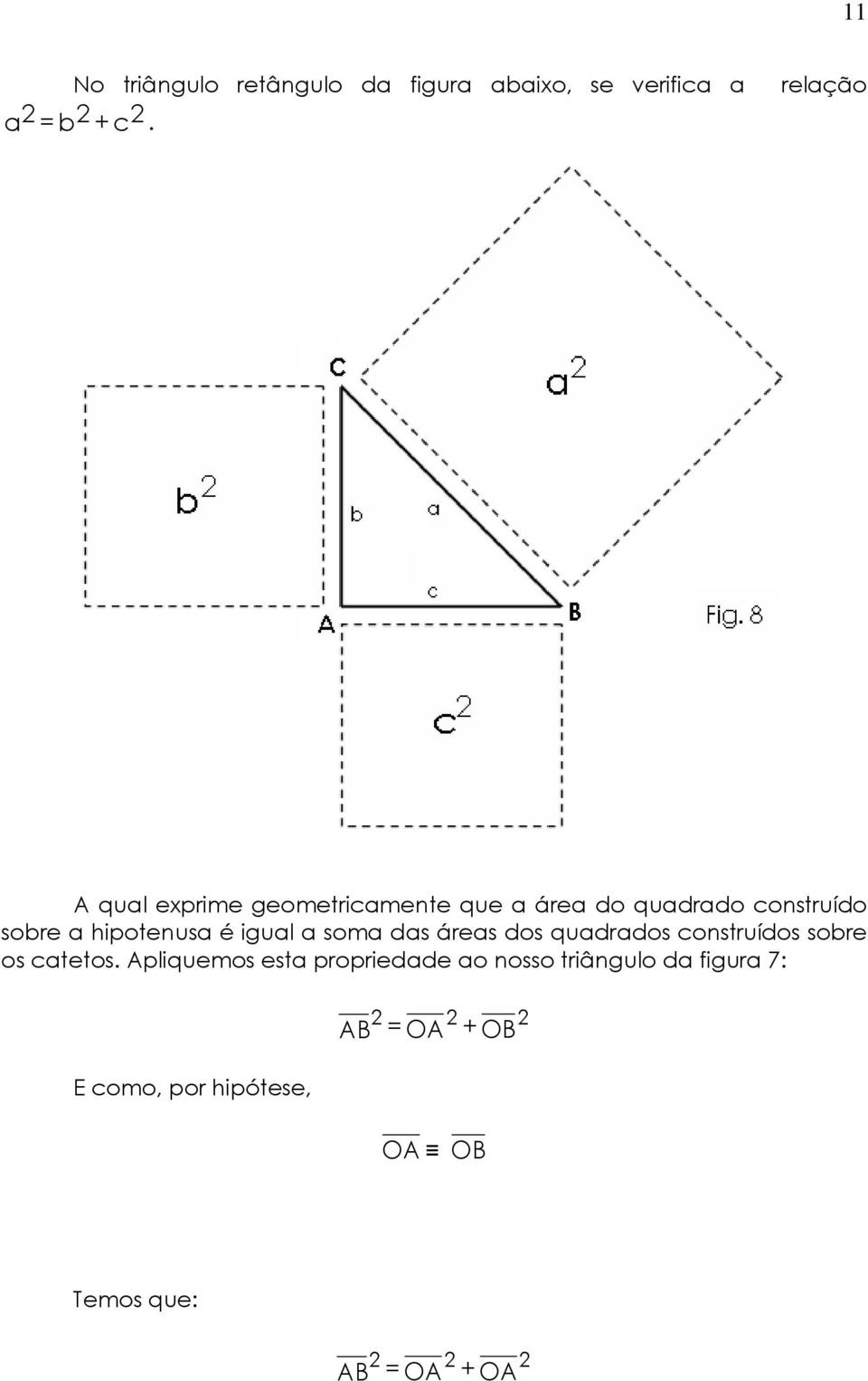 é igual a soma das áreas dos quadrados construídos sobre os catetos.