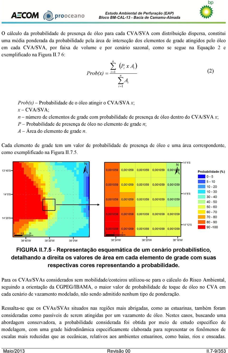 7 6: Prob(x) n i n i 1 A i Pi x Ai 1 (2) Prob(x) Probabilidade de o óleo atingir o CVA/SVA x; x CVA/SVA; n número de elementos de grade com probabilidade de presença de óleo dentro do CVA/SVA x; P