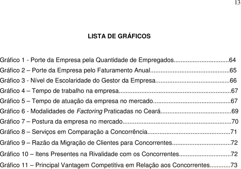 ..67 Gráfico 6 - Modalidades de Factoring Praticadas no Ceará...69 Gráfico 7 Postura da empresa no mercado...70 Gráfico 8 Serviços em Comparação a Concorrência.