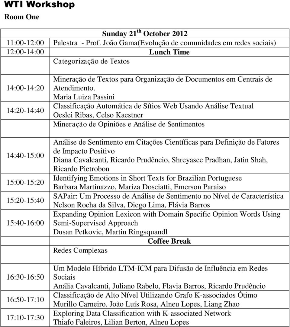 17:10-17:30 Mineração de Textos para Organização de Documentos em Centrais de Atendimento.