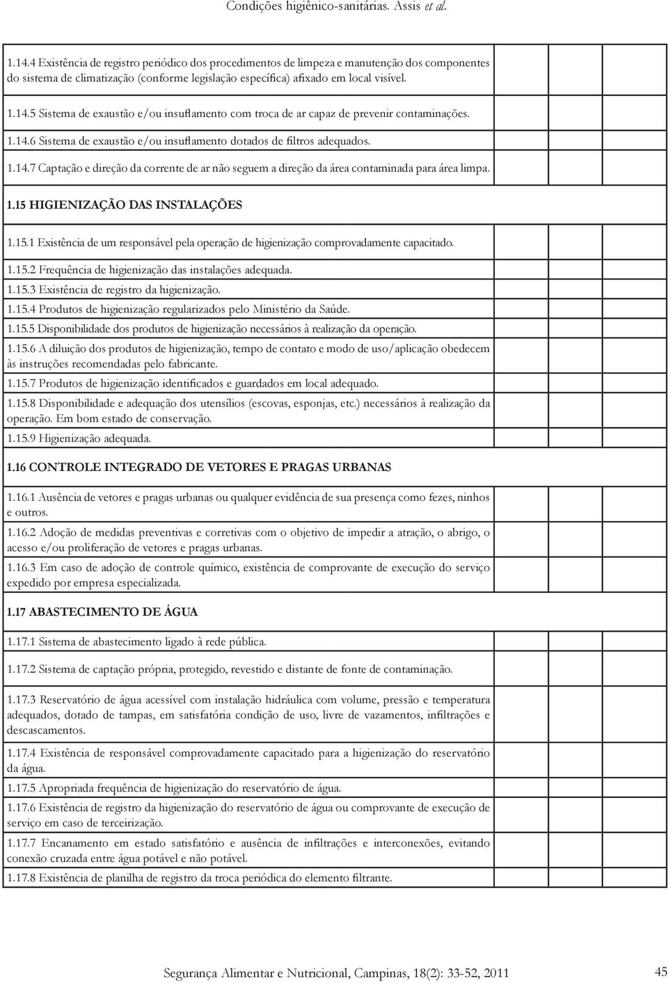 15.1 Existência de um responsável pela operação de higienização comprovadamente capacitado. 1.15.2 Frequência de higienização das instalações adequada. 1.15.3 Existência de registro da higienização.