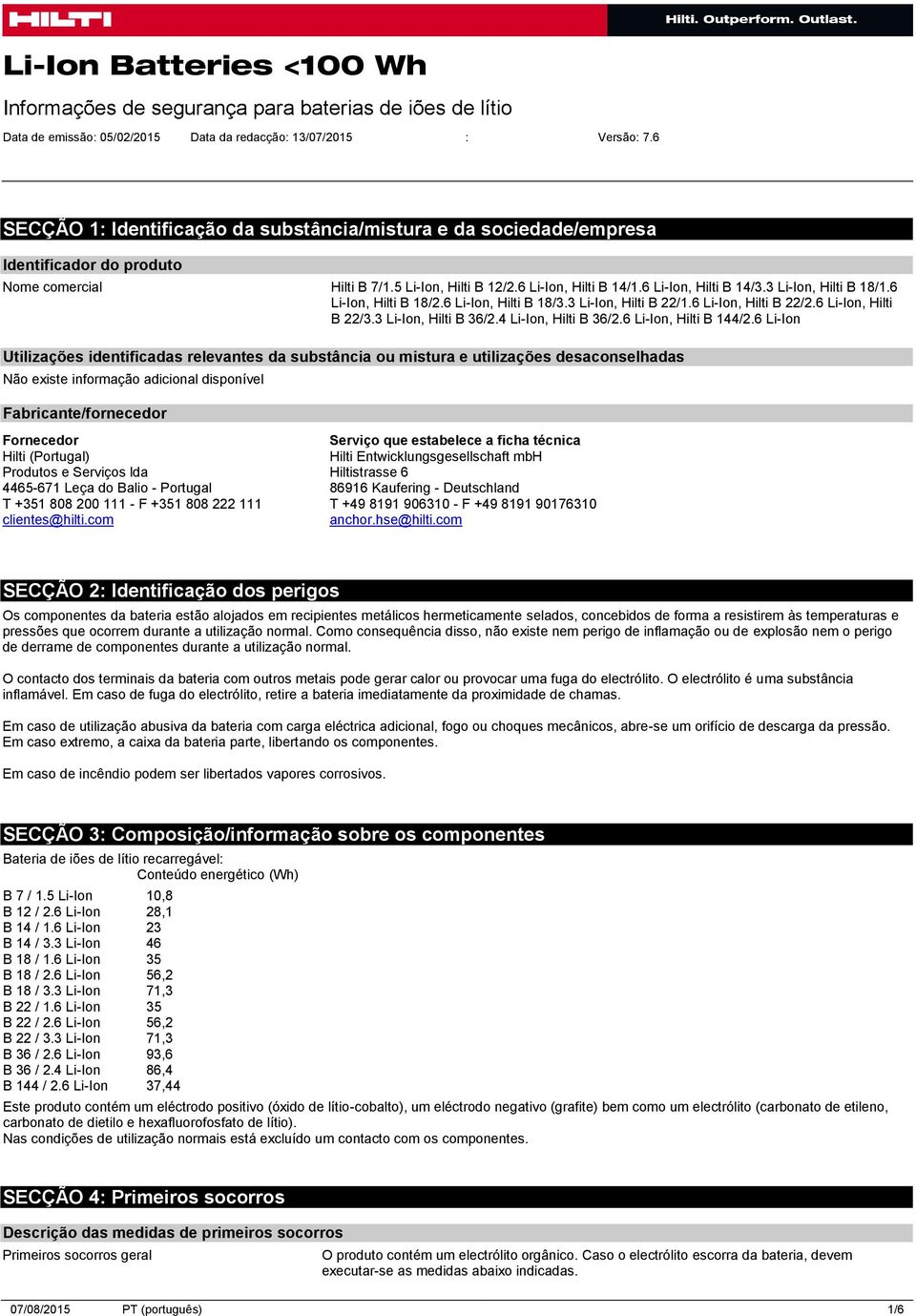 6 Li-Ion, Hilti B 22/3.3 Li-Ion, Hilti B 36/2.4 Li-Ion, Hilti B 36/2.6 Li-Ion, Hilti B 144/2.