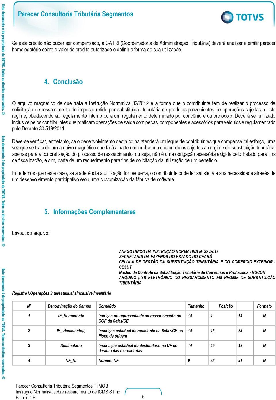 Conclusão O arquivo magnético de que trata a Instrução Normativa 32/2012 é a forma que o contribuinte tem de realizar o processo de solicitação de ressarcimento do imposto retido por substituição