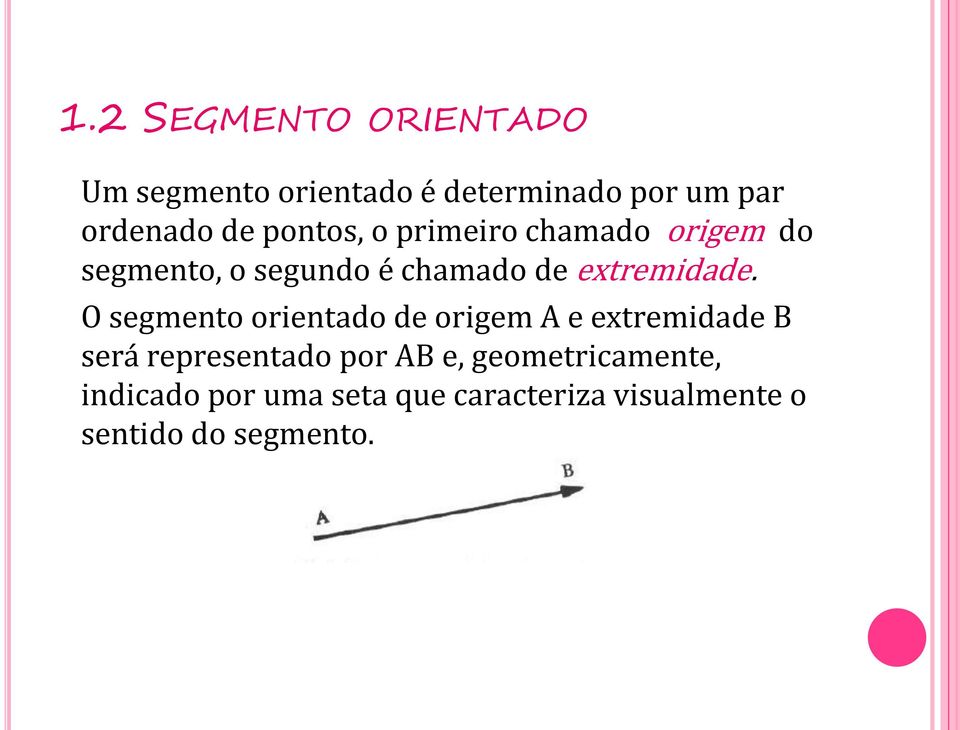 O segmento orientado de origem A e extremidade B será representado por AB e,