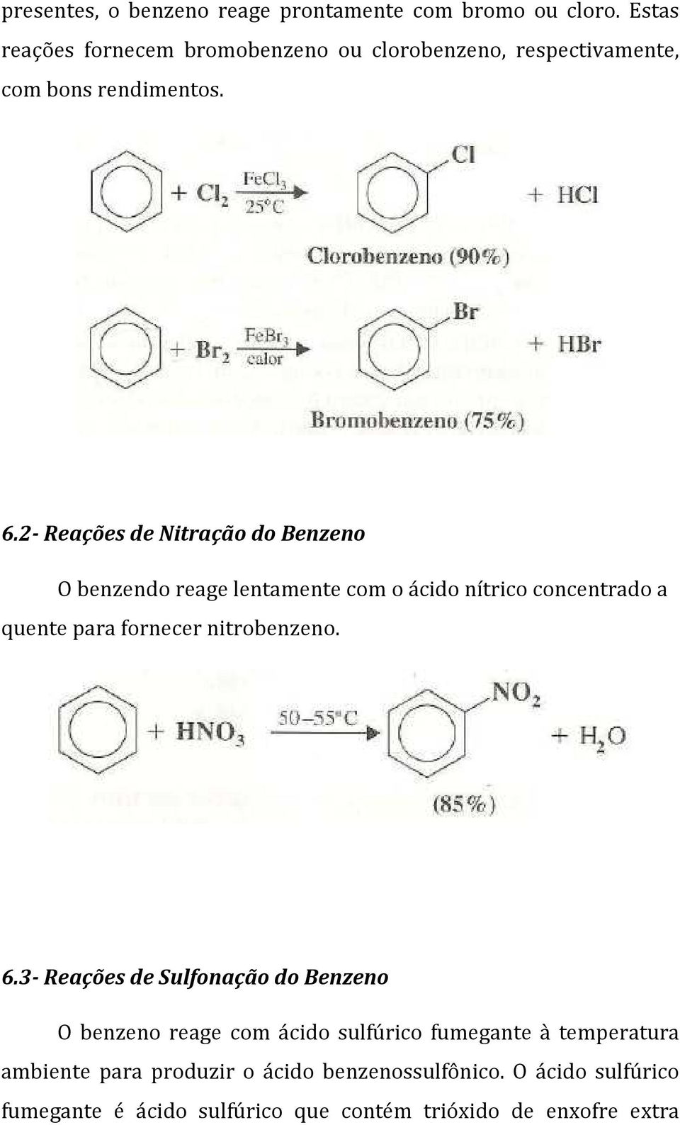 2- Reações de Nitração do Benzeno O benzendo reage lentamente com o ácido nítrico concentrado a quente para fornecer