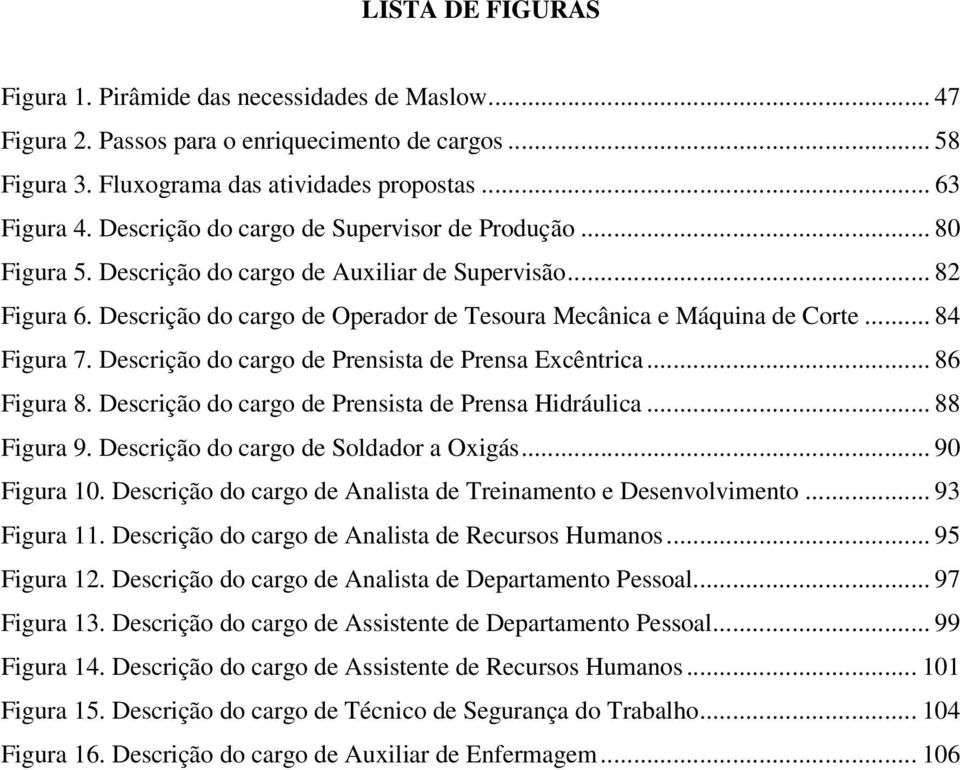 .. 84 Figura 7. Descrição do cargo de Prensista de Prensa Excêntrica... 86 Figura 8. Descrição do cargo de Prensista de Prensa Hidráulica... 88 Figura 9. Descrição do cargo de Soldador a Oxigás.