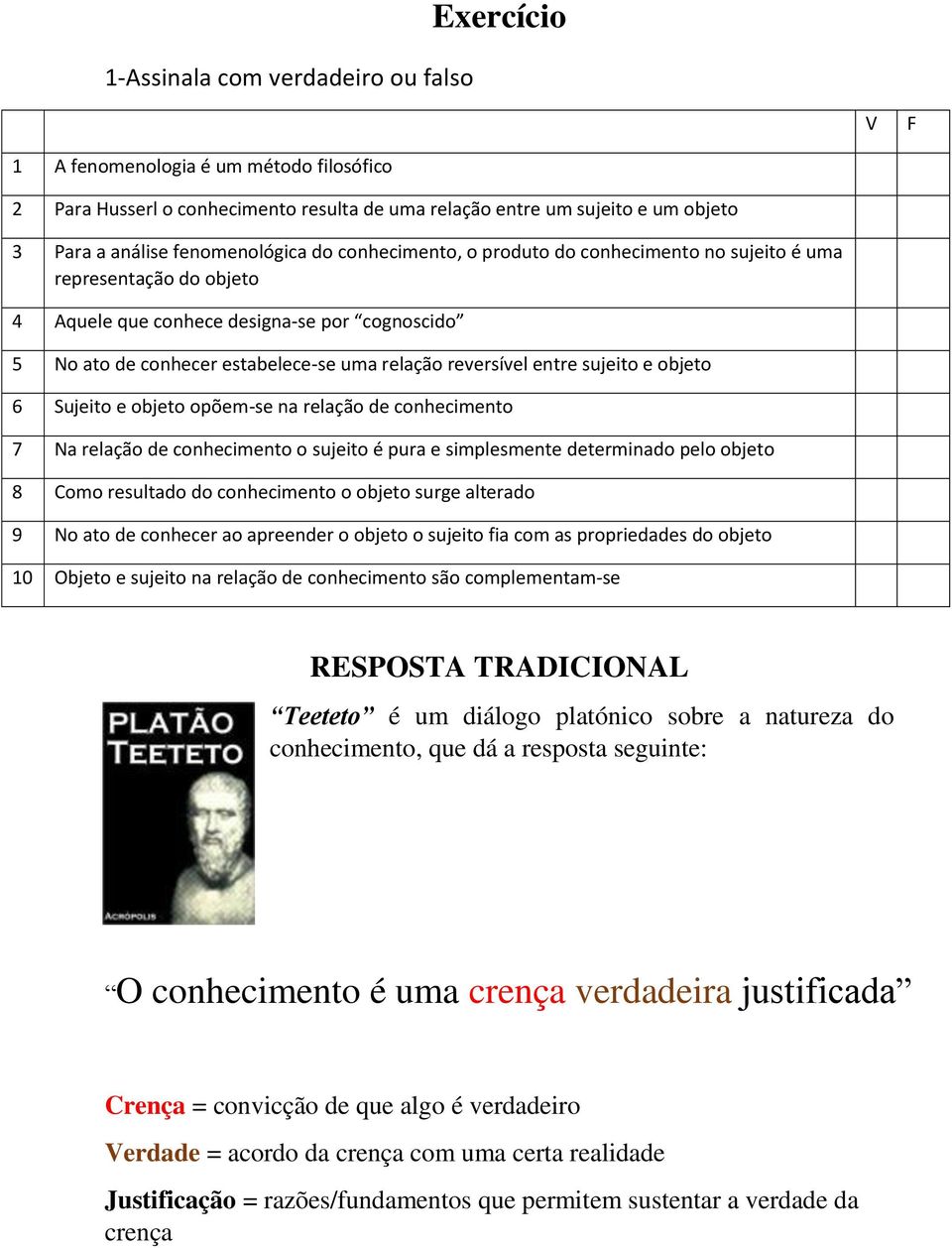 reversível entre sujeito e objeto 6 Sujeito e objeto opõem-se na relação de conhecimento 7 Na relação de conhecimento o sujeito é pura e simplesmente determinado pelo objeto 8 Como resultado do