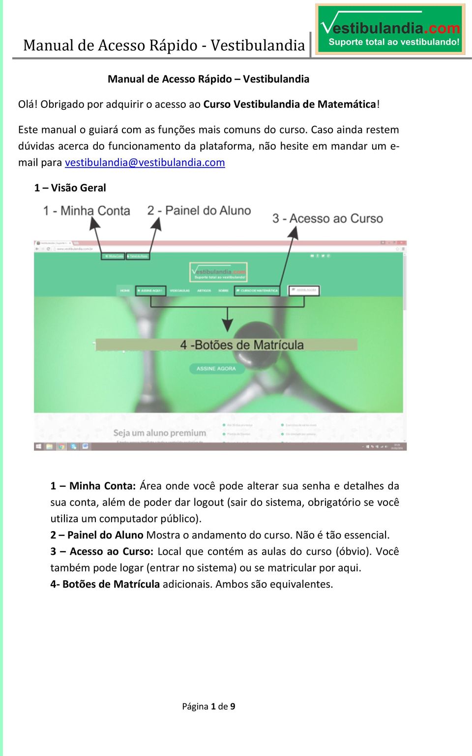 com 1 Visão Geral 1 Minha Conta: Área onde você pode alterar sua senha e detalhes da sua conta, além de poder dar logout (sair do sistema, obrigatório se você utiliza um computador público).