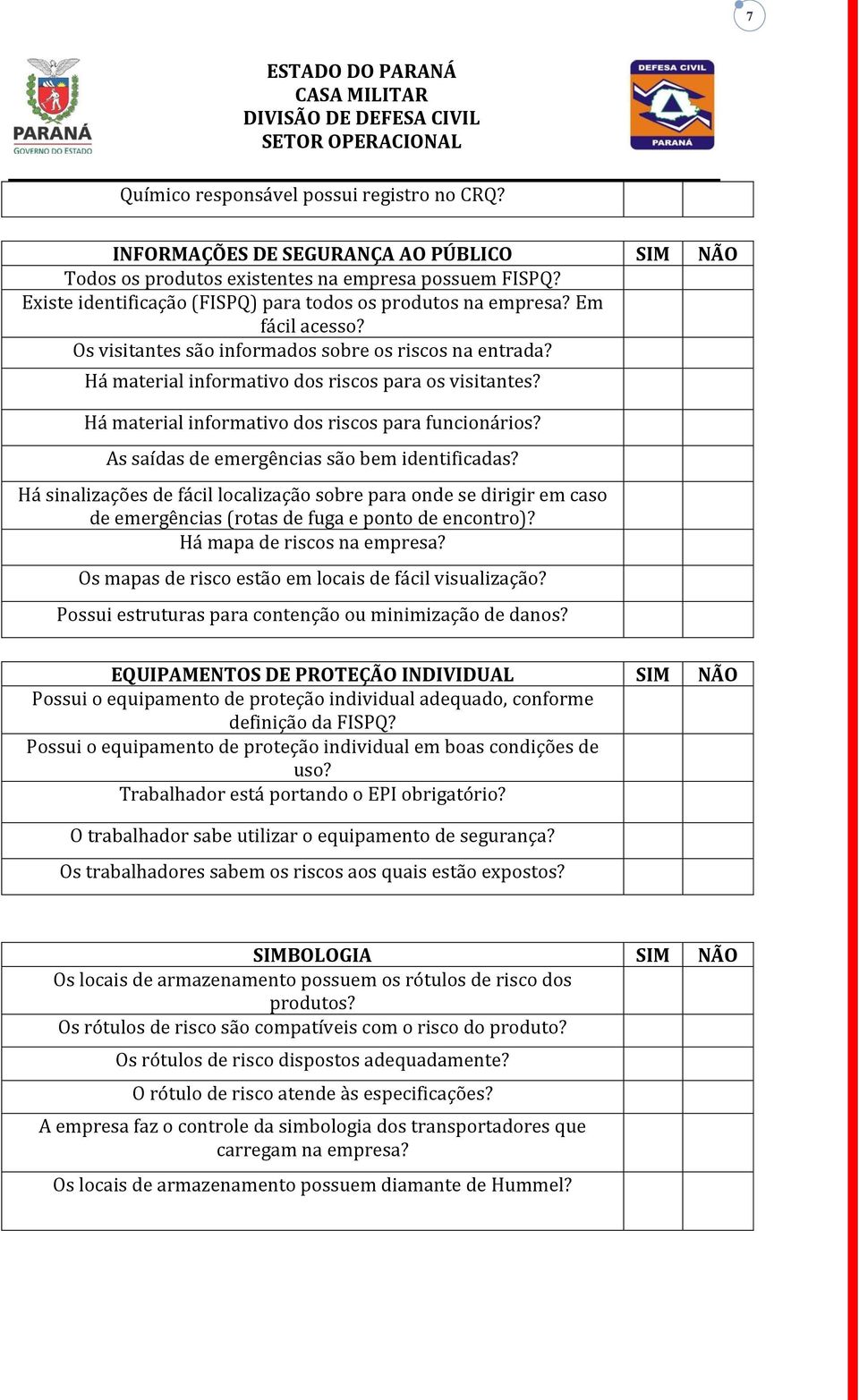 Há material informativo dos riscos para funcionários? As saídas de emergências são bem identificadas?