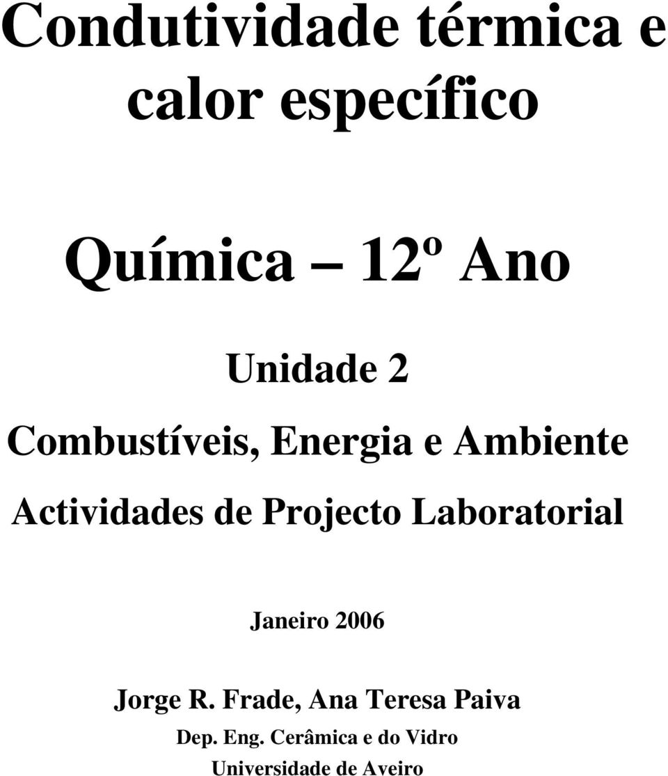 Projecto Laboratorial Janeiro 2006 Jorge R.