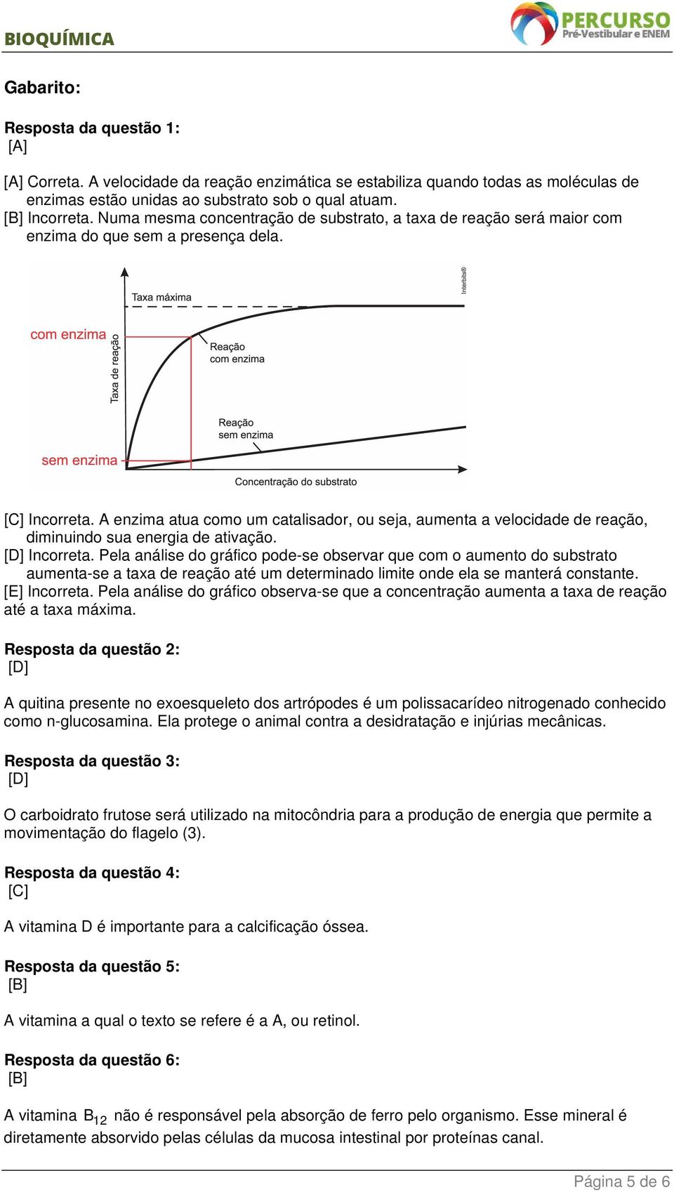 A enzima atua como um catalisador, ou seja, aumenta a velocidade de reação, diminuindo sua energia de ativação. [D] Incorreta.