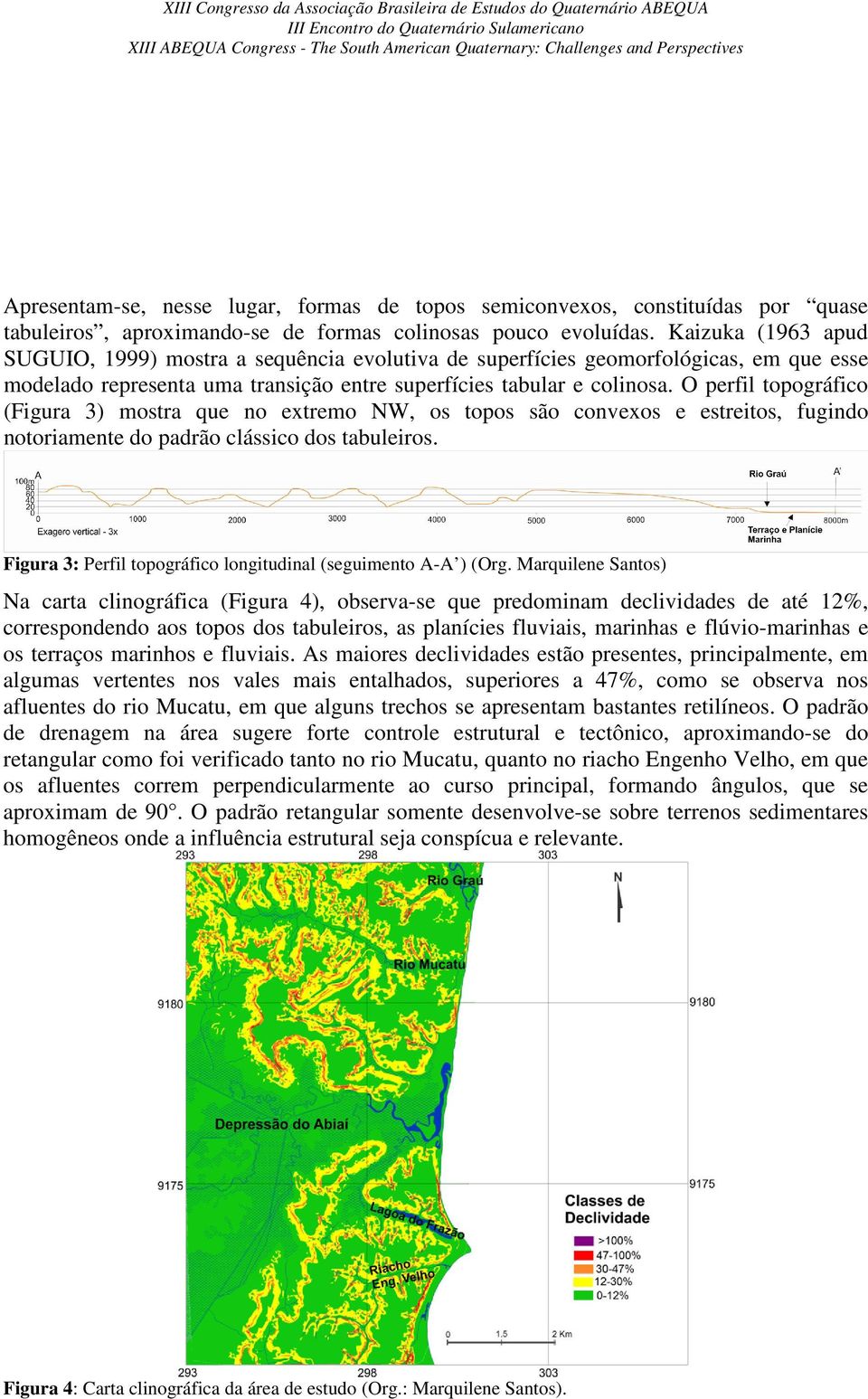 O perfil topográfico (Figura 3) mostra que no extremo NW, os topos são convexos e estreitos, fugindo notoriamente do padrão clássico dos tabuleiros.