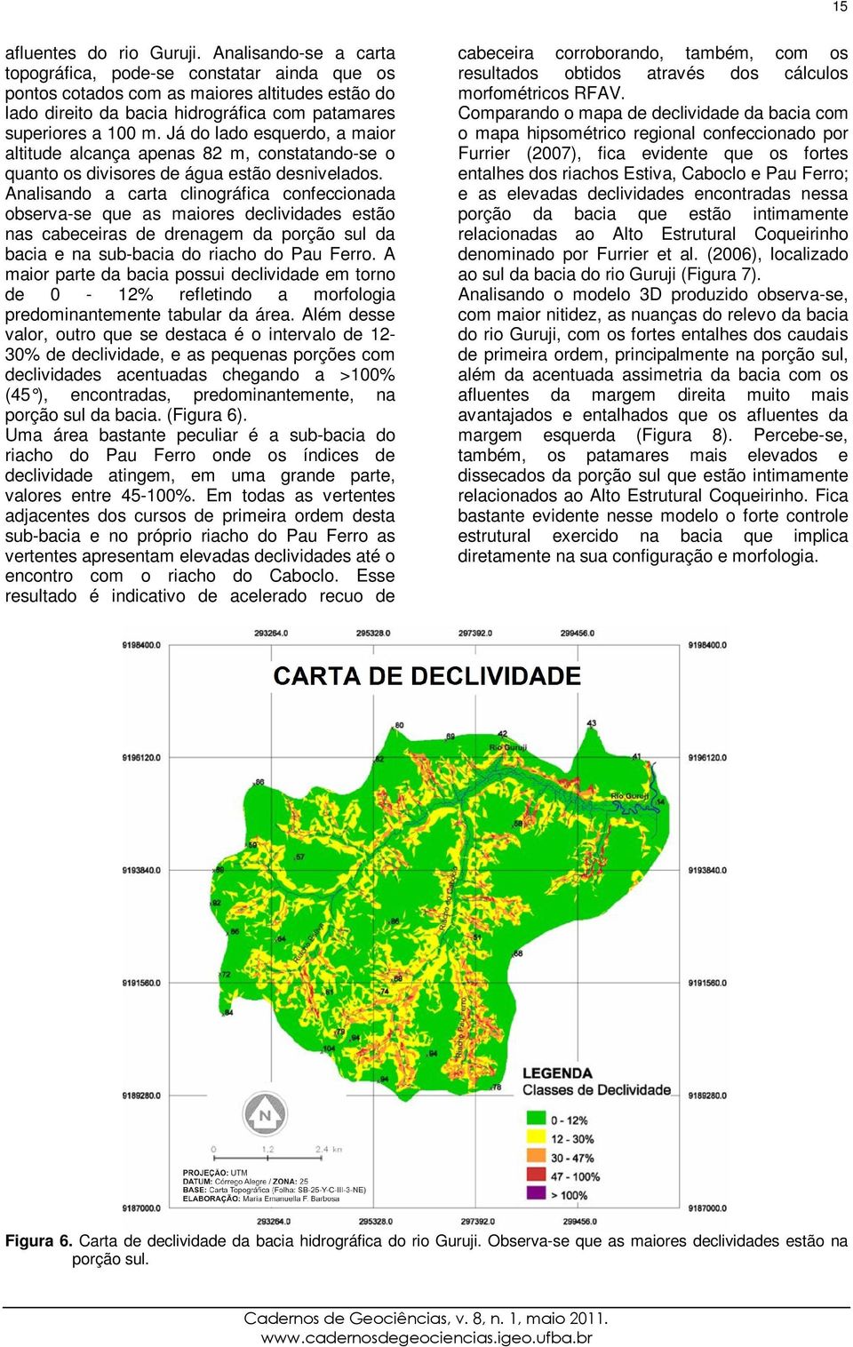 Já do lado esquerdo, a maior altitude alcança apenas 82 m, constatando-se o quanto os divisores de água estão desnivelados.