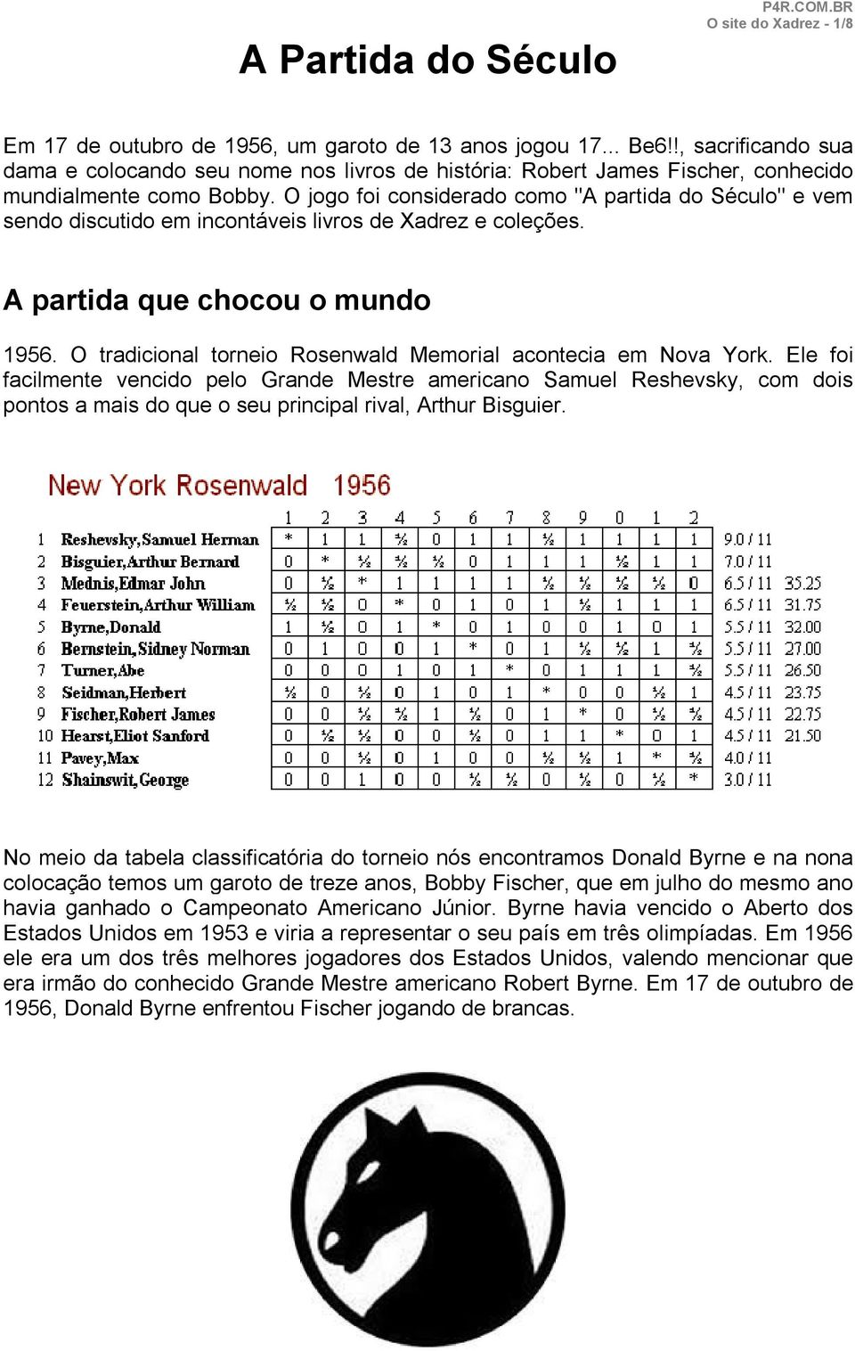 O jogo foi considerado como "A partida do Século" e vem sendo discutido em incontáveis livros de Xadrez e coleções. A partida que chocou o mundo 1956.